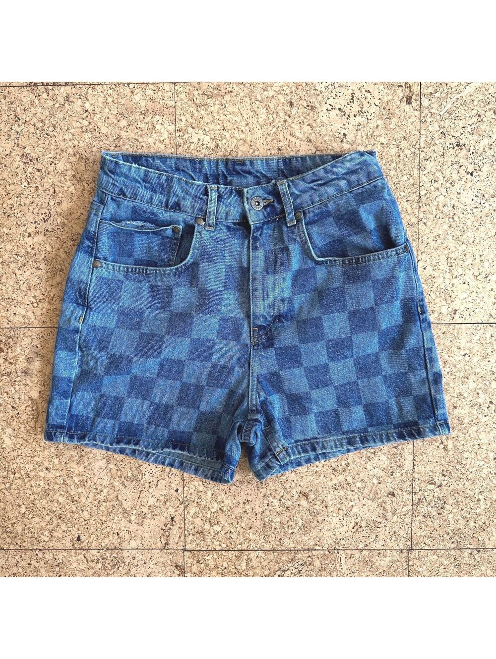 Ragged Jeans Checkered Denim Shorts Womens Size 28 Rigid Cotton 3.5in Inseam SK8
